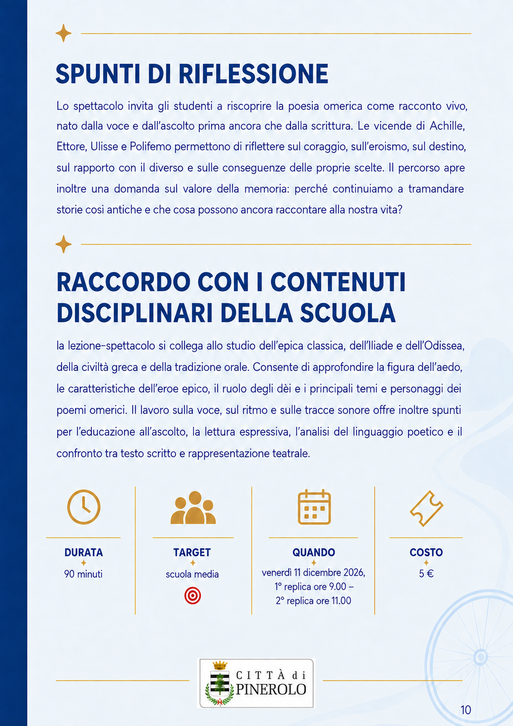 Spunti di riflessione, raccordo didattico e informazioni pratiche dello spettacolo