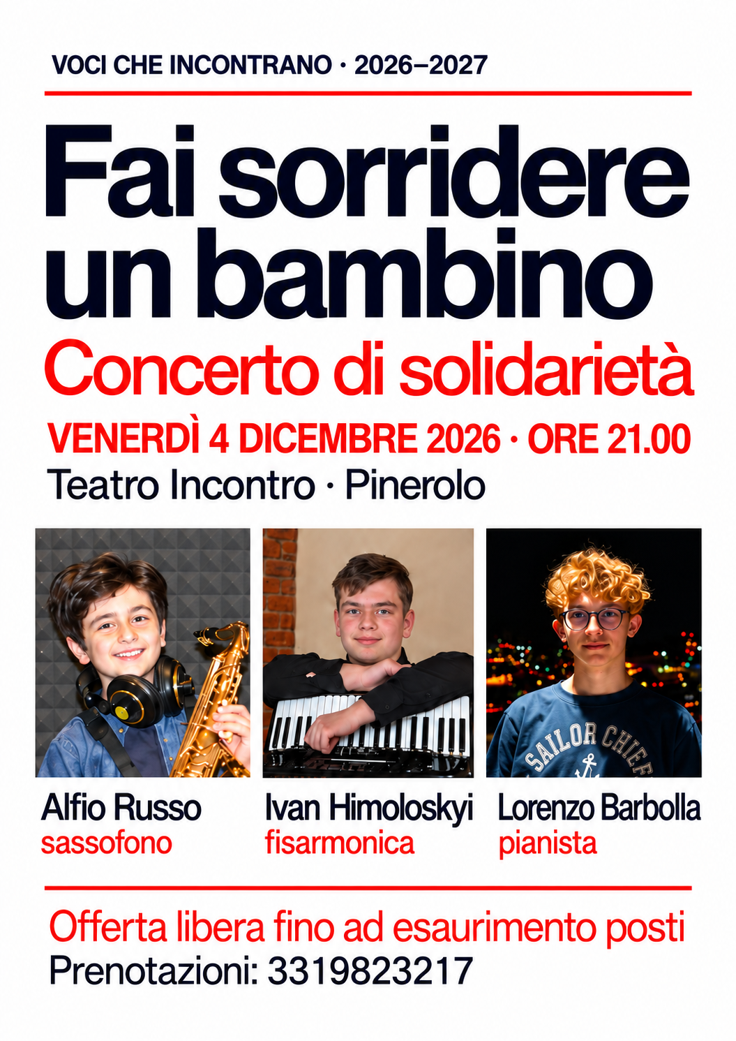 Locandina del concerto di solidarietà Fai sorridere un bambino